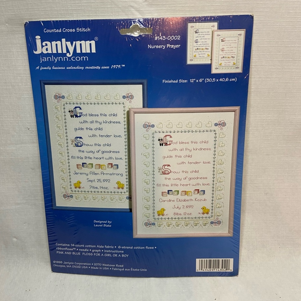 JANLYNN Vintage Cross Stitch Kit Baby Nursery Prayer Boy Girl #143-02 SEALED